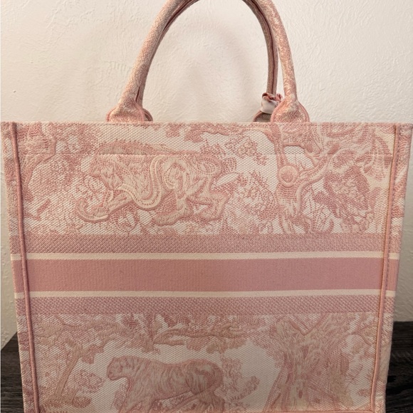Dior Pink & Cream Toile de Jouy Tote with Scarf Accent - Picture 3 of 6